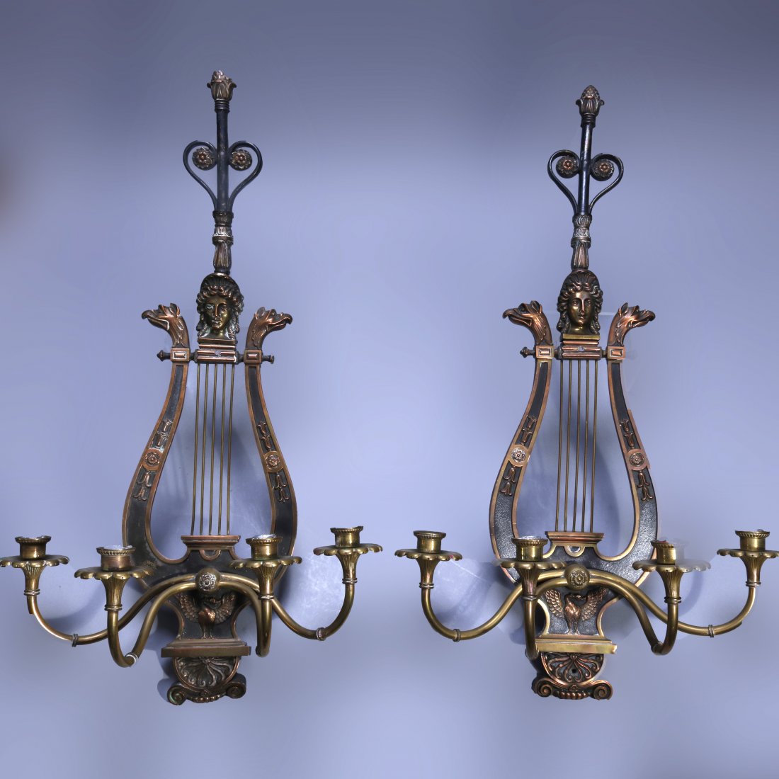 Pair of Figural Neoclassical Lyre Sconces, C 1920 (1 of 19)