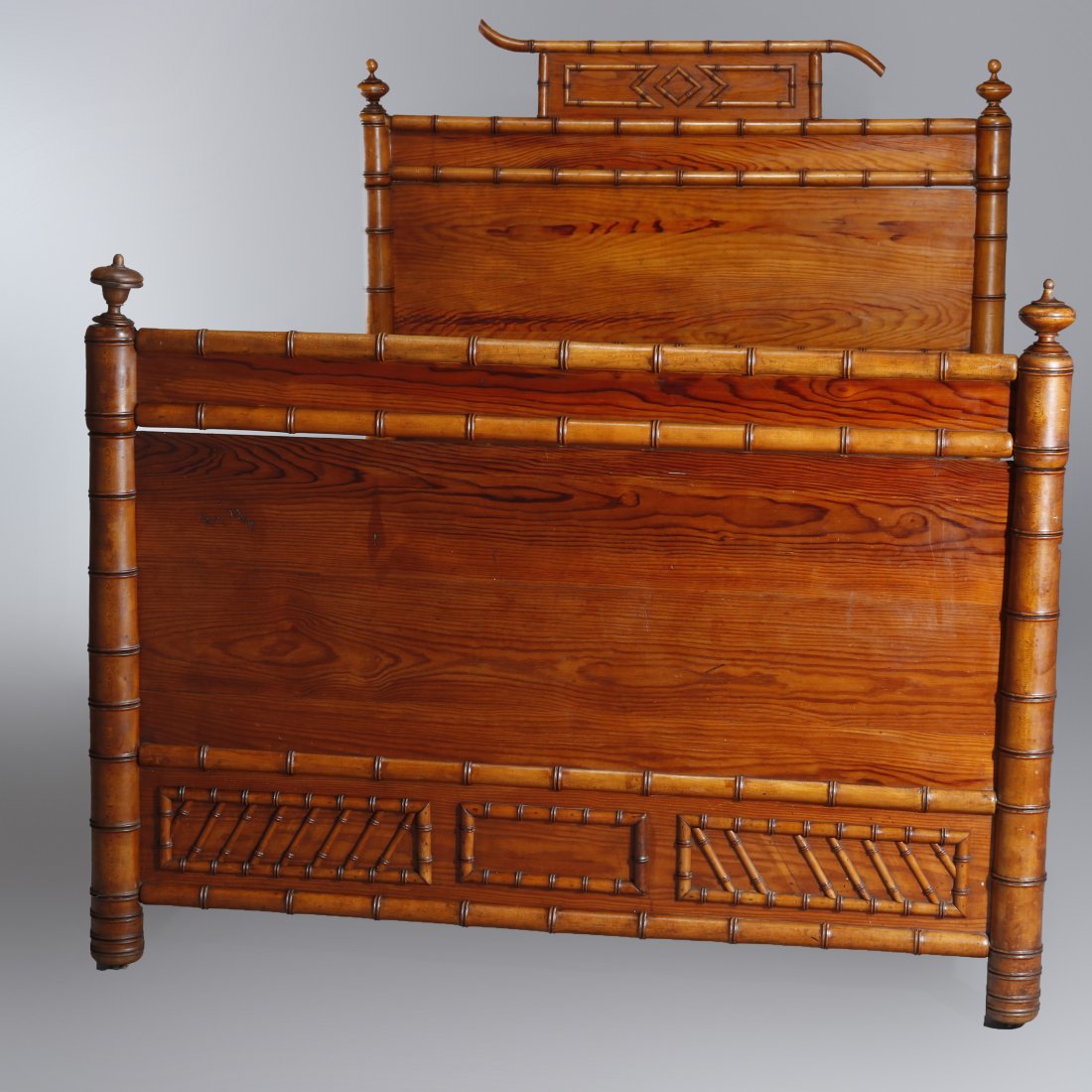 Japanese Aesthetic Bamboo Carved Pine Single/Twin Bed (1 of 17)