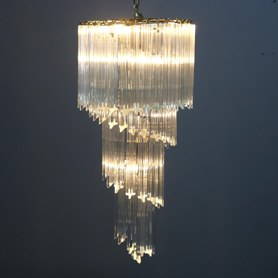 MCM Spiral Eight-Light Brass and Crystal Chandelier (1 of 6)