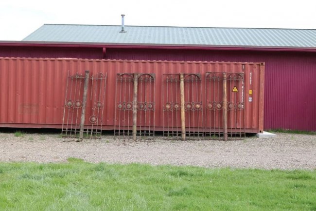 Oversized Iron Fence Sections: Oversized Iron Fence Sections offer scroll, spire, rosette and foliate elements. Measure: 97.5"h x 55"w x 5"d. ***IN-HOUSE SHIPPING & DELIVERY QUICK QUOTES AVAILABLE UPON REQUEST*** *** DELIVERY NOTIC