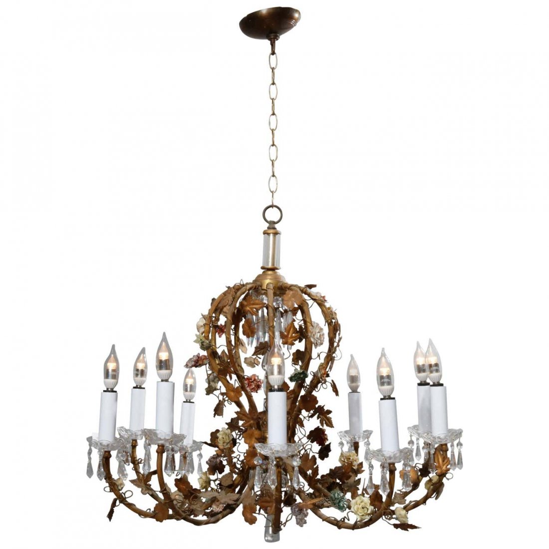 French Rococo Style Gilt Metal Floral Chandelier (1 of 15)