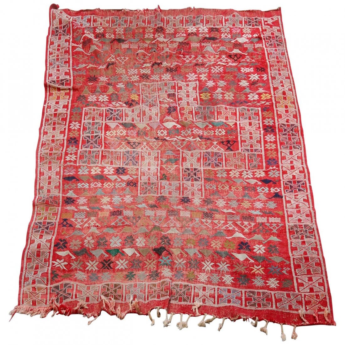 Moroccan Figural Soumak Wool Rug w/Birds 110"x82" c1920 (1 of 11)