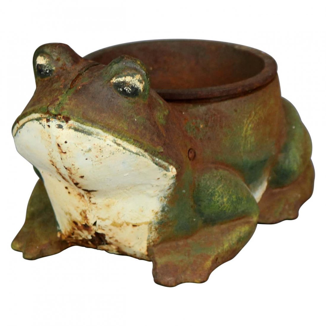 Figural Cast Iron Polychrome Frog Garden Planter (1 of 7)