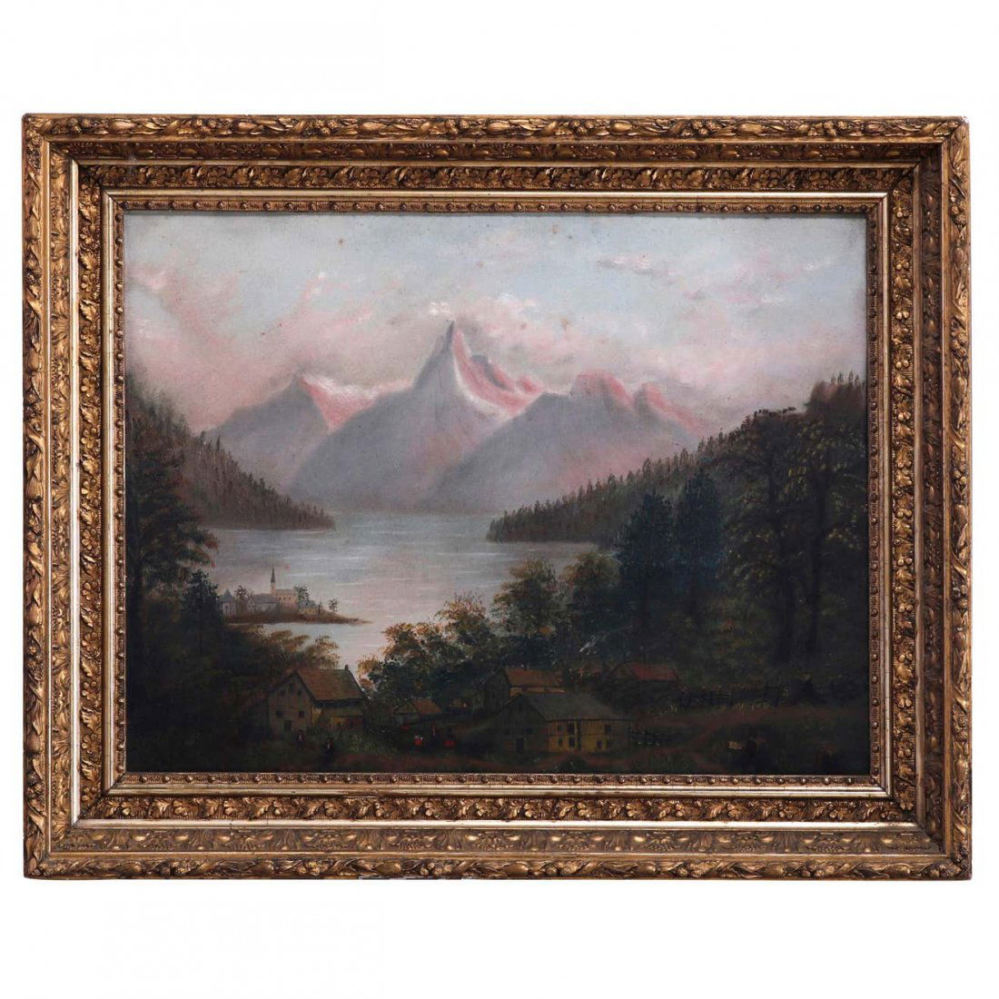 Antique Oil on Board of Landscape w/Village c1879 (1 of 11)