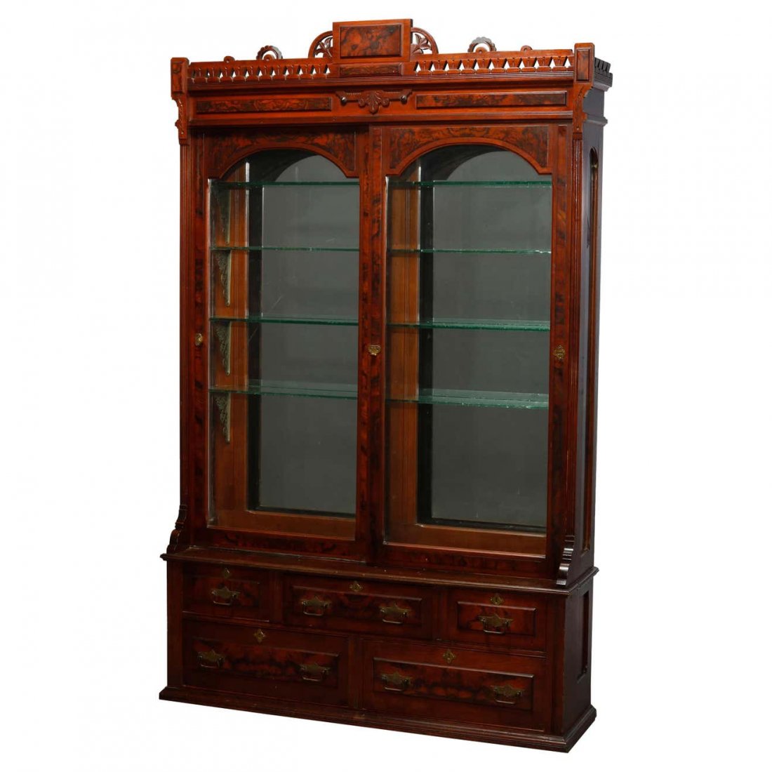 Eastlake Walnut & Burl Sliding Door Display Case, c1890 (1 of 20)