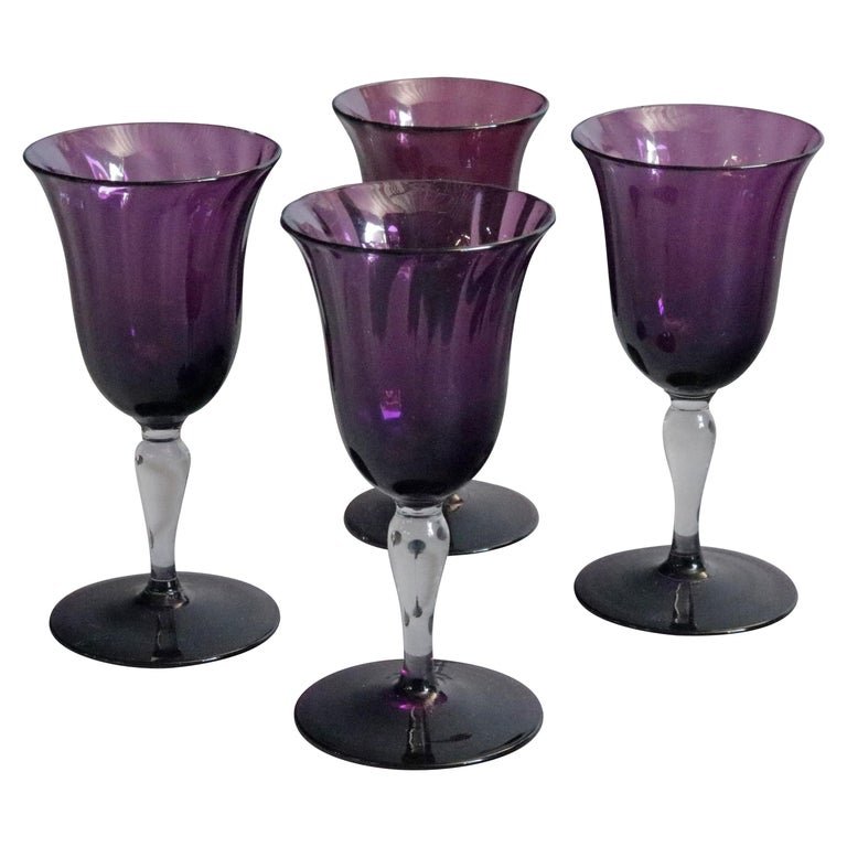 4 Steuben Amethyst Art Glass Stemmed Cordials, 20thC (1 of 9)
