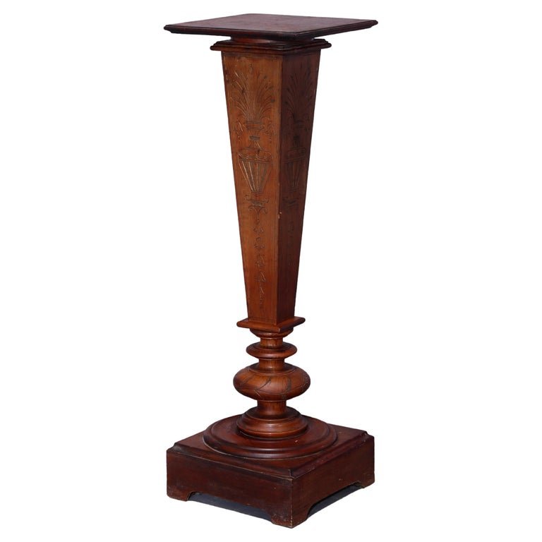 Antique Neoclassical Carved Walnut Revolving Pedestal (1 of 14)