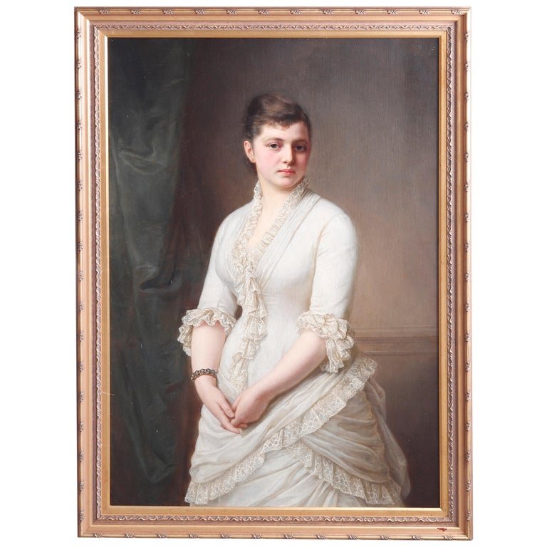 Lg Antique Oil on Canvas Portrait Painting of a Woman (1 of 18)