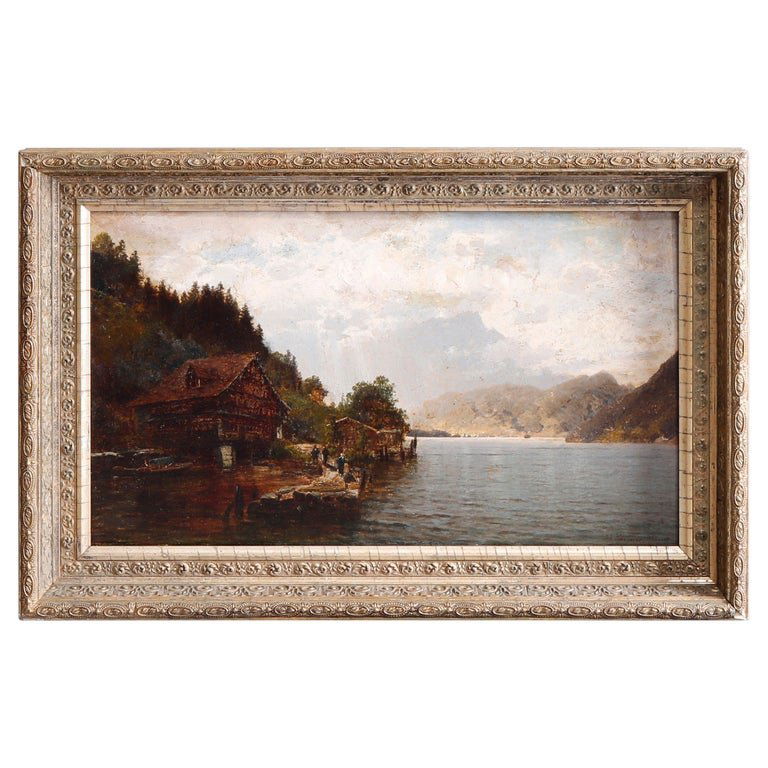 Antique Landscape Painting of Lake by Josef Schoyerer (1 of 16)