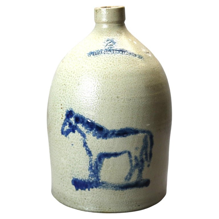 Rare 19thC Whites Utica Salt Glaze Stoneware Horse Jug (1 of 18)