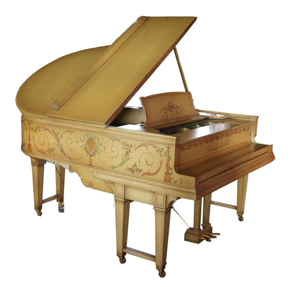 Steinway Duo Art M Aeolian Player Custom Grand Piano: Steinway Duo Art M & Aeolian Player Grand Piano, Custom Paint Decorated, 20th C. Measures: 40.5" h x 59.25" w x 78" d*** OPTIONAL SHIPPING & DELIVERY - While onsite retrieval is always welcome at no c