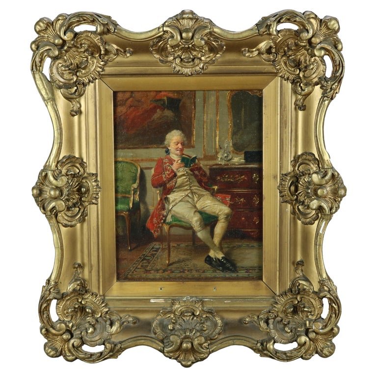 Antique French Painting Genre Parlor Scene by Borione (1 of 13)