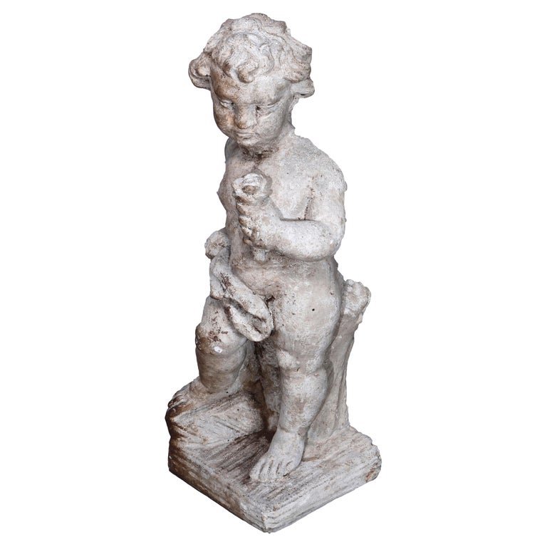 Neoclassical Figural Cast Hard Stone Garden Cherub (1 of 10)