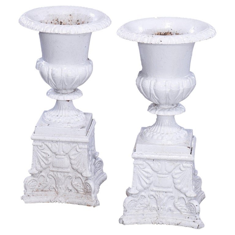 Antique Pair Fiske School Neoclassical Cast Iron Urns (1 of 9)