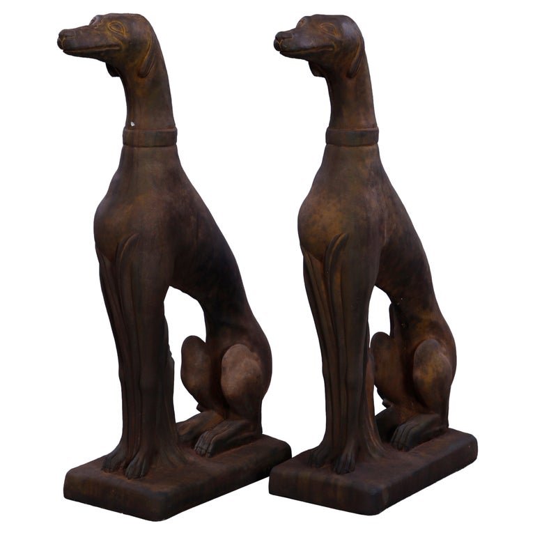Pair Life Size Bronzed Cast Hard Stone Whippet Statues (1 of 12)