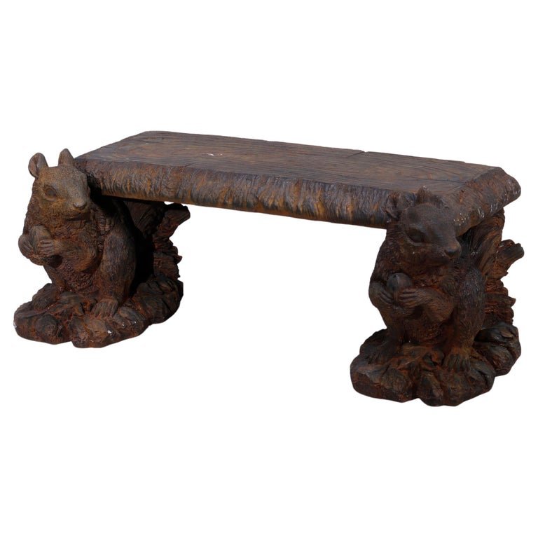 Cast Hard Stone Classical Figural Squirrel Garden Bench (1 of 16)
