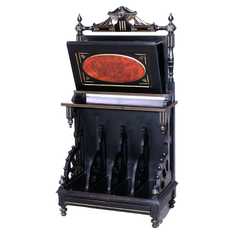 Antique Ebonized, Burl Incised, Gilt Walnut Music Stand (1 of 10)