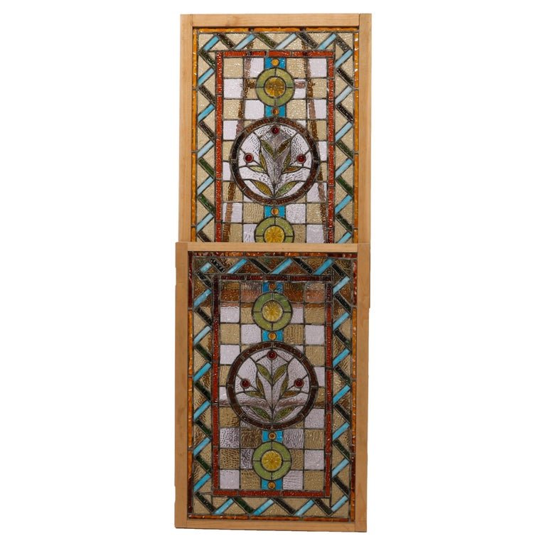Antique Pair of Arts & Crafts Jeweled & Stained Glass (1 of 16)