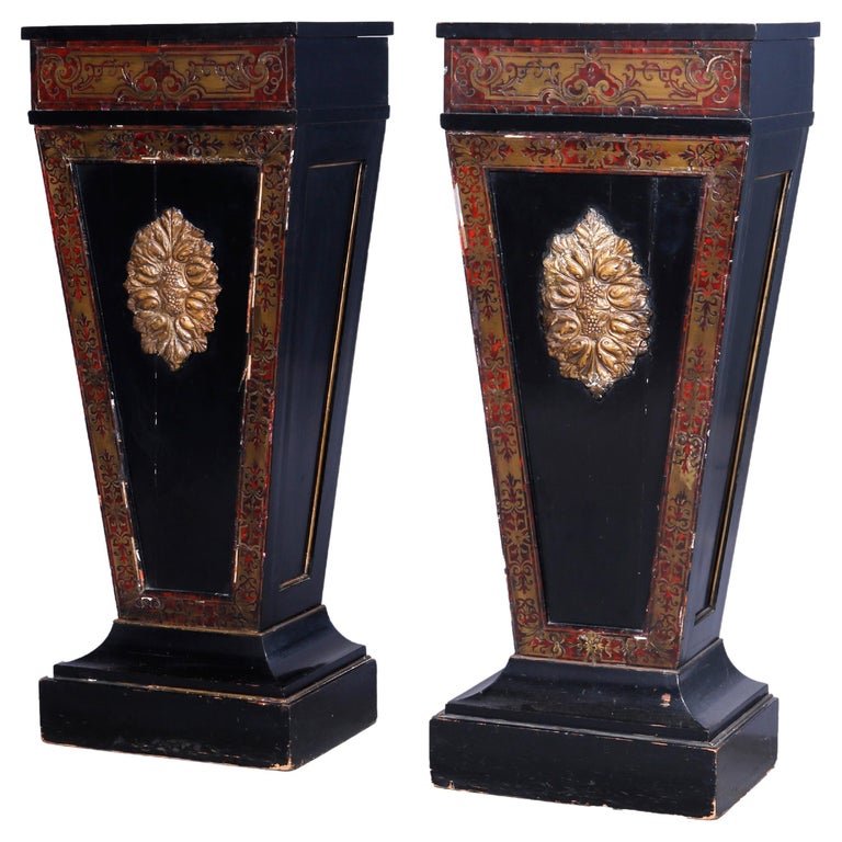 Antique French Ebonized Boulle Ormolu Pedestals (1 of 13)