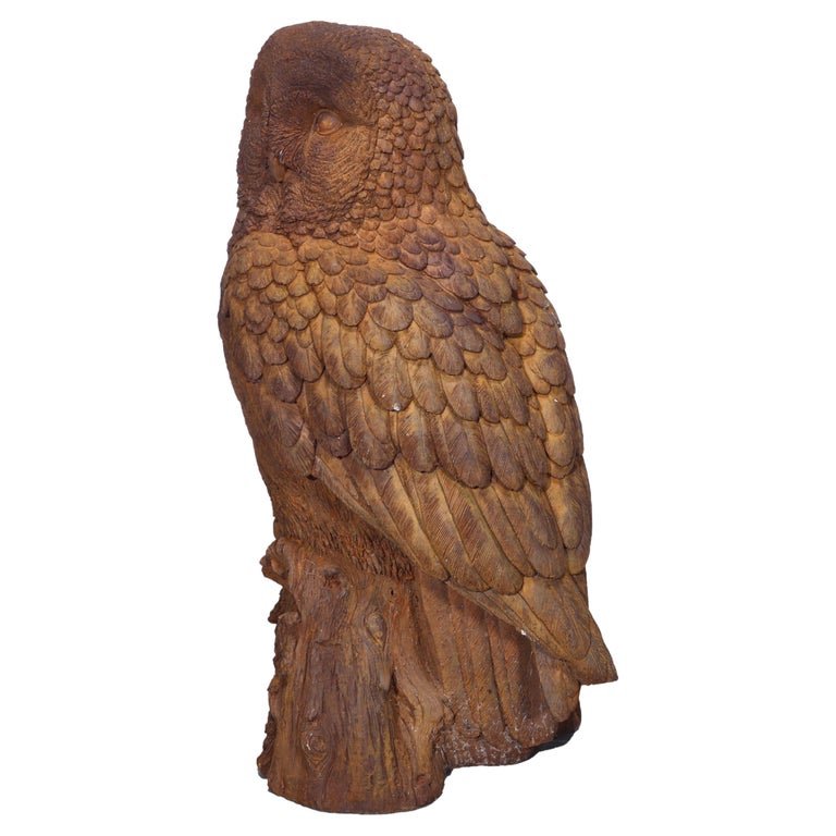 Cast Hard Stone Life Size Resting Owl Garden Statue (1 of 9)