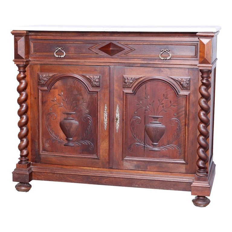 Antique English Elizabethan Walnut Marble Top Sideboard (1 of 15)