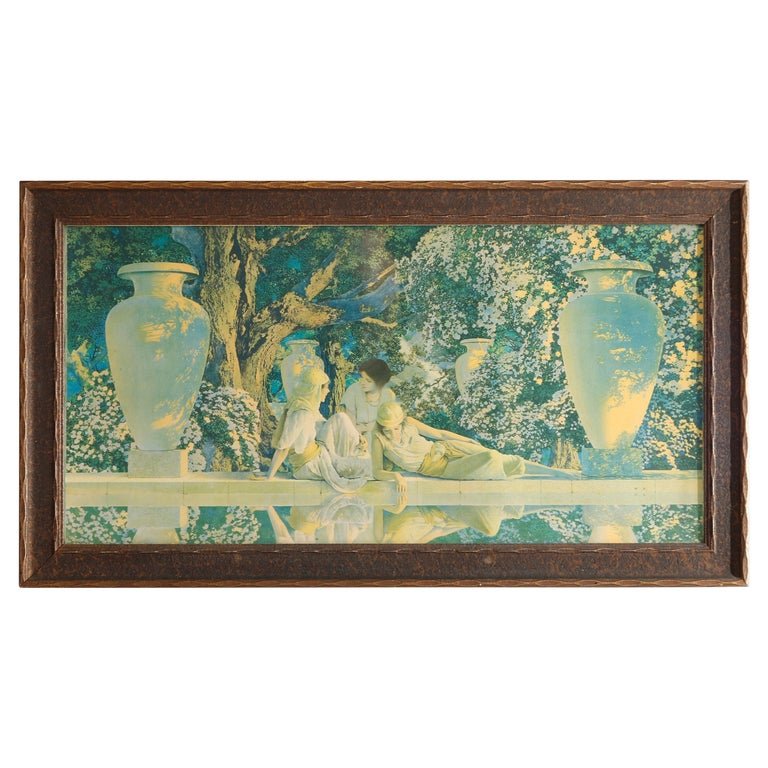 Art Deco Maxfield Parrish "Garden of Allah" Print, Carved Parcel Gilt Frame 1920 (1 of 12)