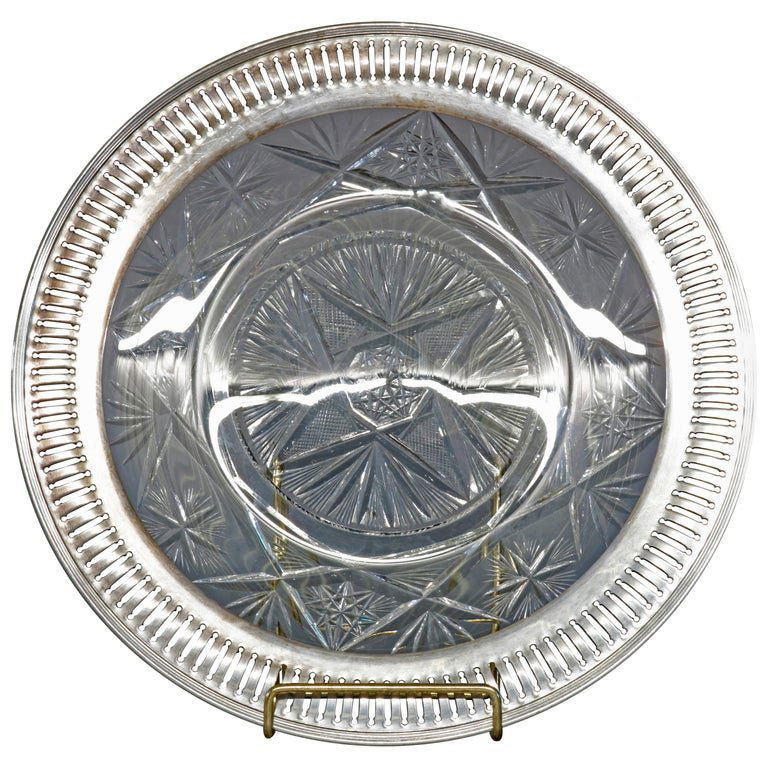 Vintage Cut Glass and Sterling Silver Serving Tray, circa 1940 (1 of 5)