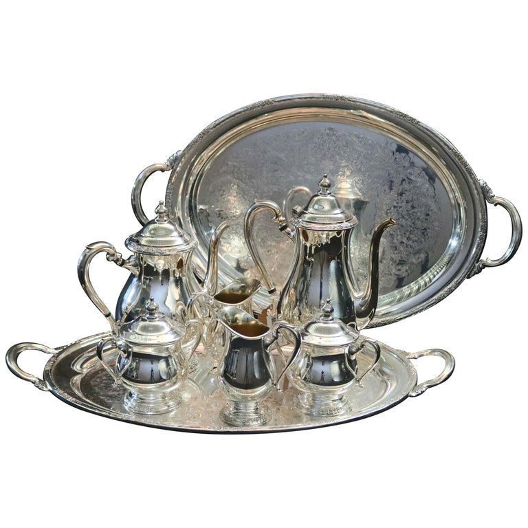 8-Piece Silver Plate Coffee & Tea Service Monogrammed "W", 20th Century (1 of 12)