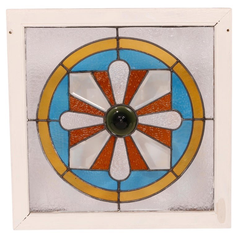 Antique Arts & Crafts Sunburst Leaded Glass Window, Circa 1910 (1 of 8)