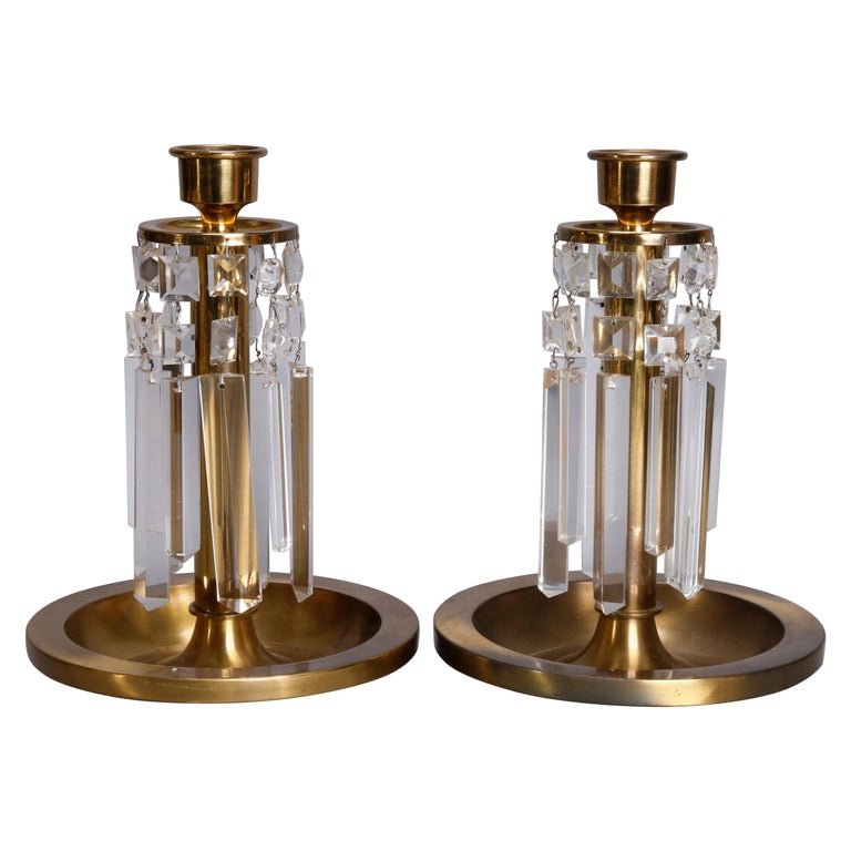 Pair of Arts & Crafts Brass & Crystal Candlesticks, circa 1910 (1 of 9)