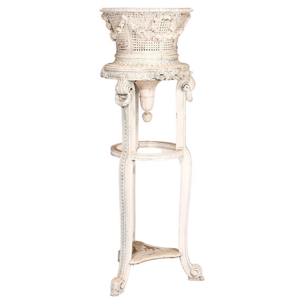 Antique Neo Classical Carved Wood & Cane Fern Planter Circa 1920 (1 of 19)