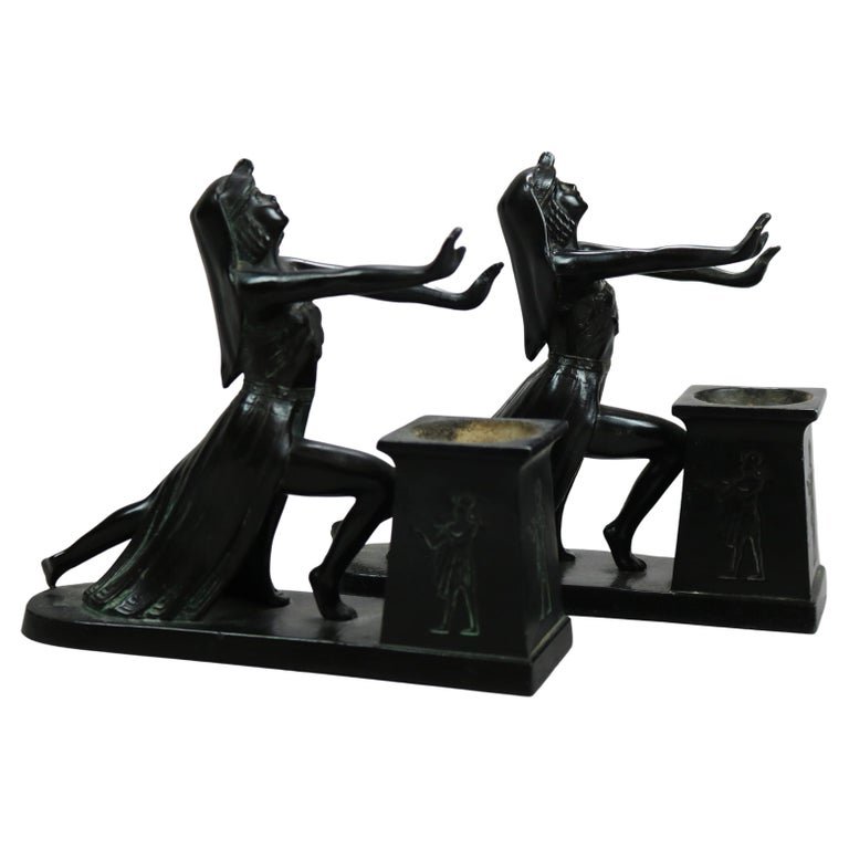 Antique Art Deco Egyptian Ebonized Figural Incense Burners by L.V. Aronson, 1924 (1 of 10)