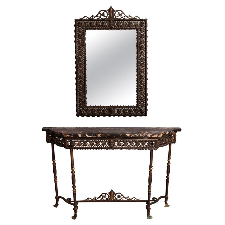 Oscar Bach Egyptian Revival Bronze Marble Top Console & Mirror, Circa 1910 (1 of 20)