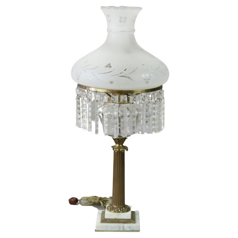 Neoclassical Sinumbra Style Brass, Crystal & Marble Table Lamp 20th C (1 of 17)