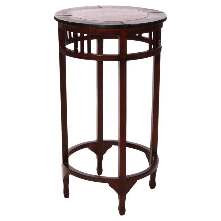 Maitland Smith Arts & Crafts Style Mahogany & Leather High-Top Table, 20th C (1 of 18)