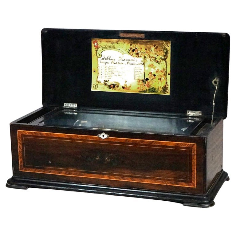 Antique Oversized Swiss Eight-Tune Rosewood & Satinwood Inlay Music Box c1890 (1 of 20)
