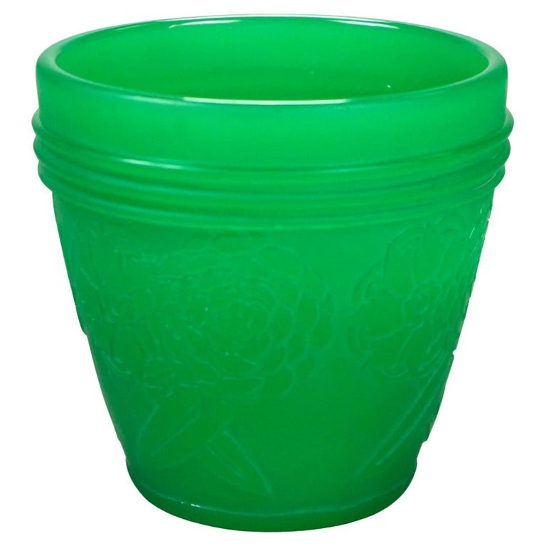 Antique Steuben Jade Green Art Glass Cutback Vase, Floral Design, Circa 1930 (1 of 8)