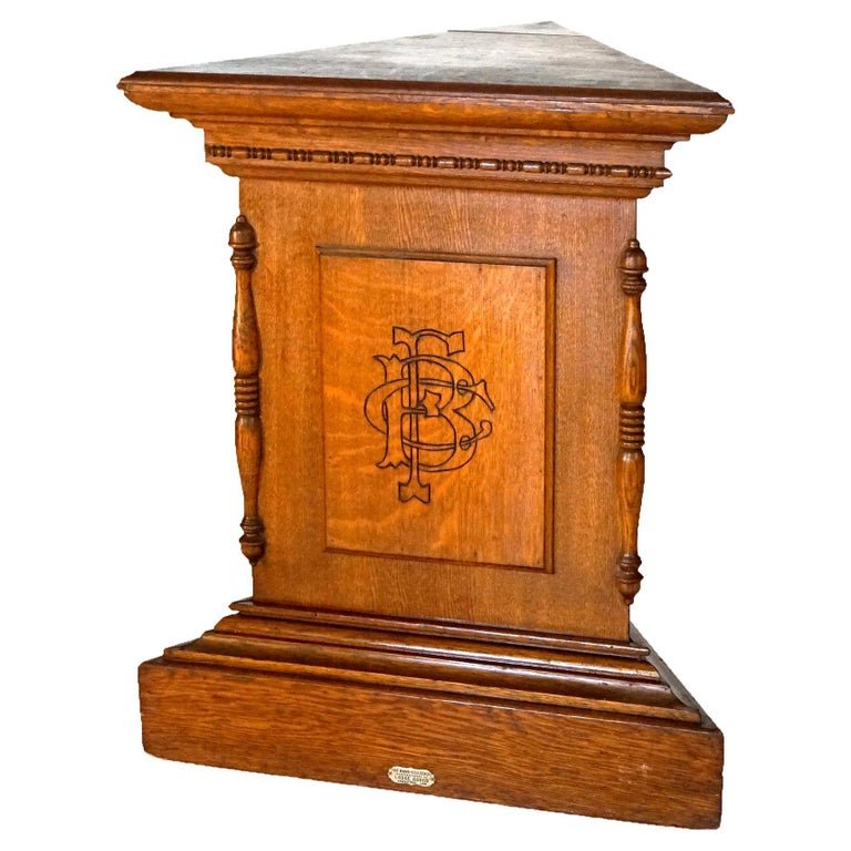 Antique Carved Oak Masonic Triangular Display Pedestal by Ward-Stilson, C1900 (1 of 9)