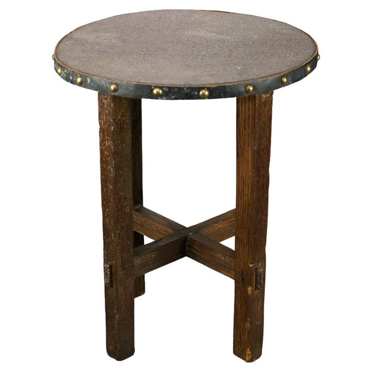 Antique Arts & Crafts Mission Oak Leather Top Tabouret Stand Circa 1910 (1 of 12)