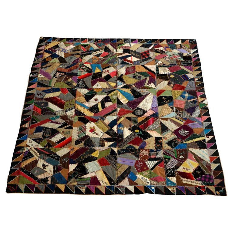 Antique Victorian Hand Crafted Patchwork Crazy Quilt Circa 1890 (1 of 12)