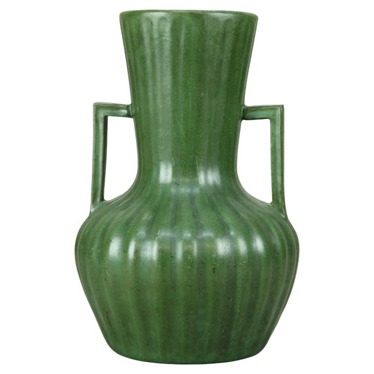 Antique Arts & Crafts Peters & Reed Bulbous Reeded & Handled Pottery Vase, c1910 (1 of 6)