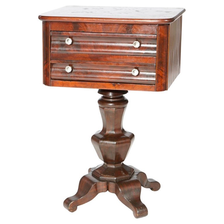 Antique American Empire Flame Mahogany Two Drawer Stand, Circa 1840 (1 of 13)