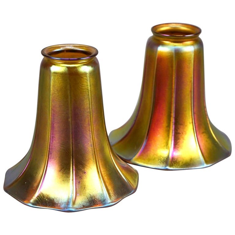 Four Antique Steuben School Gold Aurene Art Glass Shades, Circa 1920 (1 of 8)