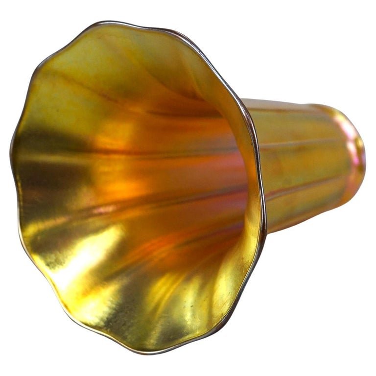 Antique Arts & Crafts Steuben Gold Aurene Flared Panel Art Glass Shade, c1920 (1 of 12)