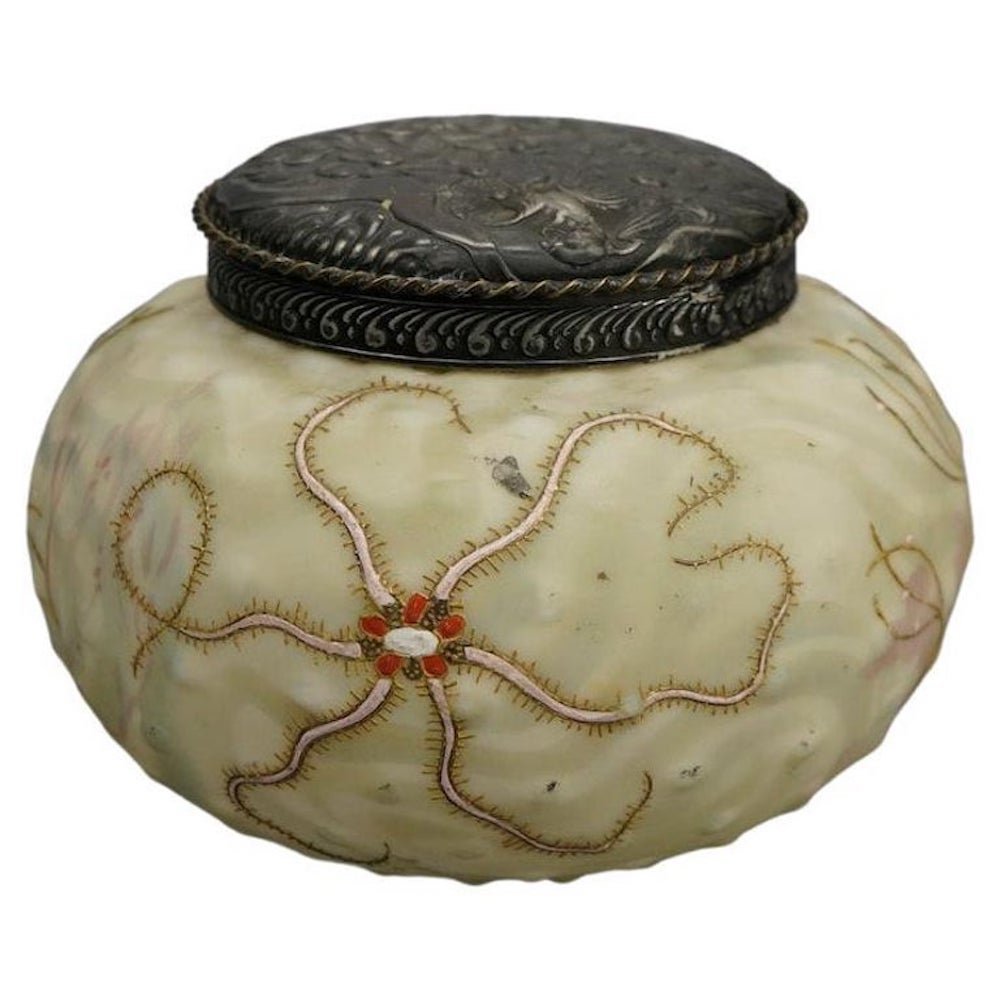Antique Mt Washington Crown Milano Starfish Jeweled Art Glass Biscuit Jar (1 of 5)