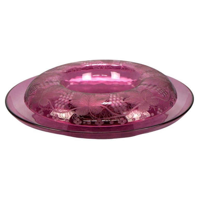 Antique Pairpoint Elegant Art Glass Grape & Leaf Center Bowl & Liner Circa 1920 (1 of 19)