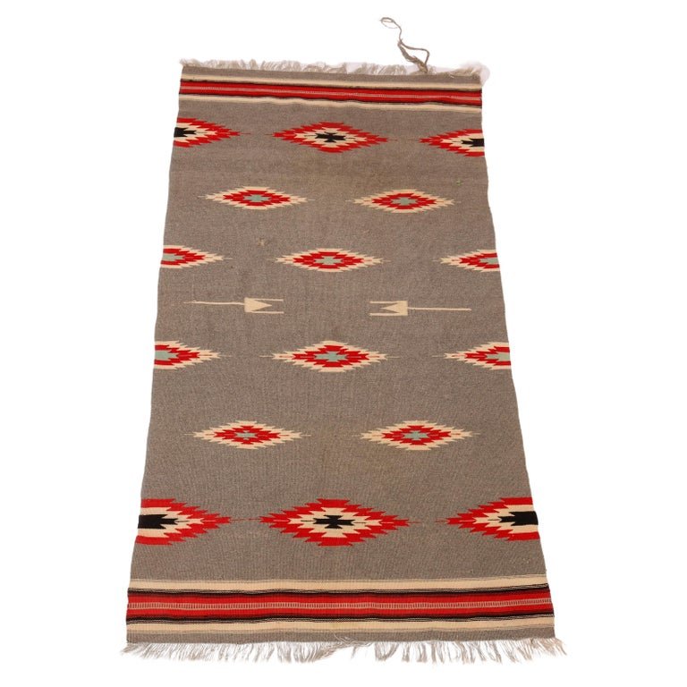 Southwestern American Indian Navajo Hand Woven Wool Rug, Diamond Pattern, c1920 (1 of 10)