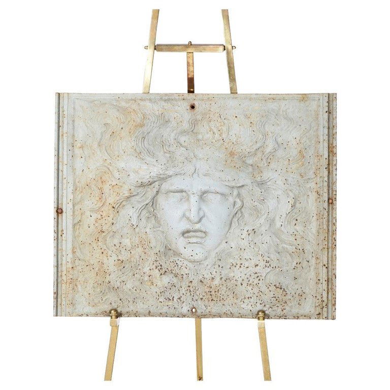 Antique Art Nouveau Cast Iron High Relief Portrait Fire Back (1 of 19)