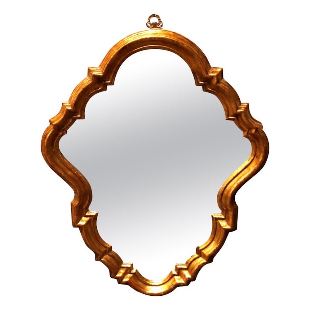 Antique French Rococo Stylized Shield Form Giltwood Wall Mirror, c1920 (1 of 11)