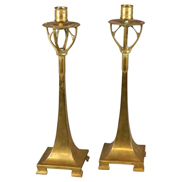 Arts & Crafts Jarvie School Bronze Candlesticks Circa 1910 (1 of 20)
